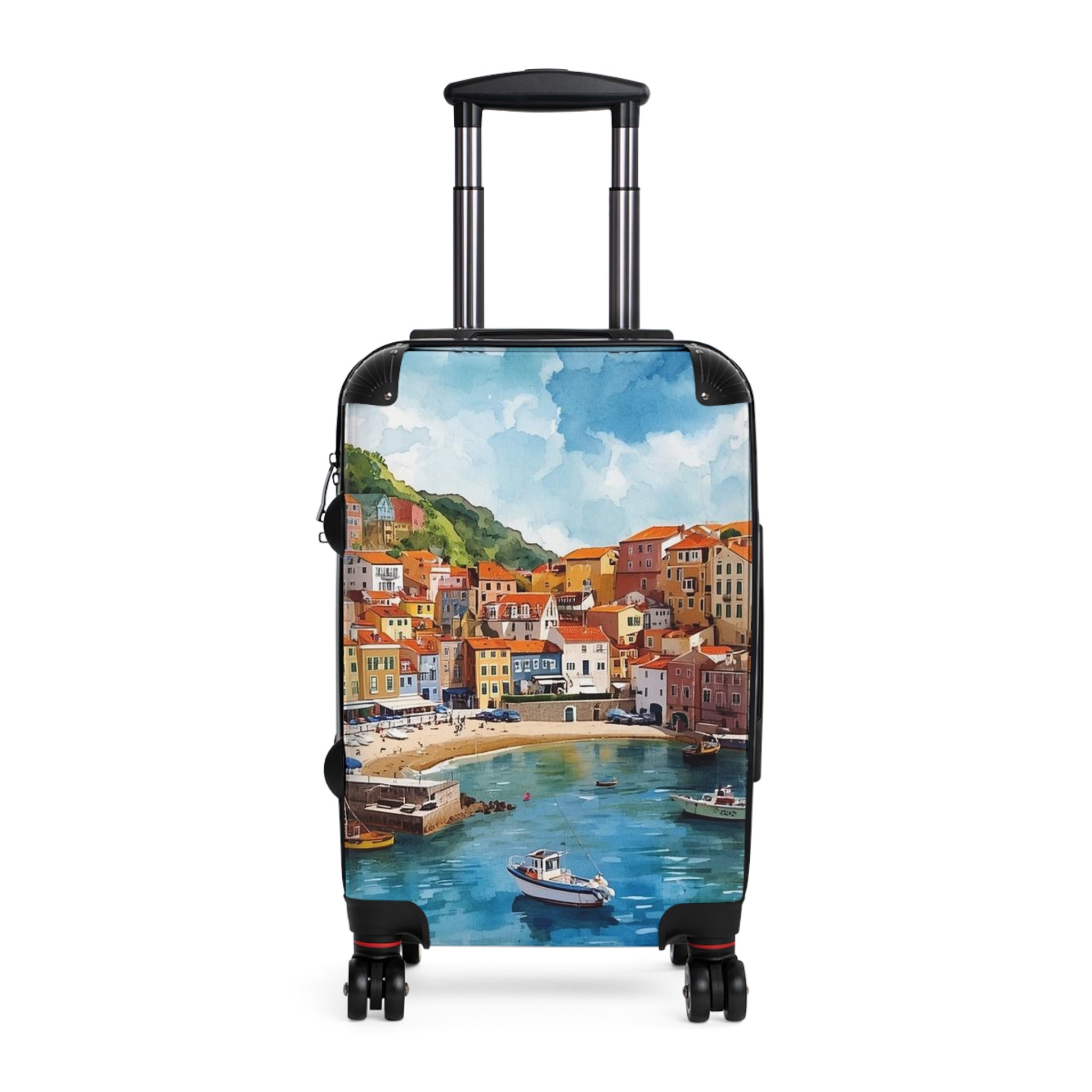 Portuguese Fishing Village Colorful Travel Suitcases by Rosetta Creative Boutique | Unique Luggage for Adventure Lovers, Vacation, Travel Gifts, Summer Getaways, Art-Inspired Baggage - Rosetta Creative Boutique